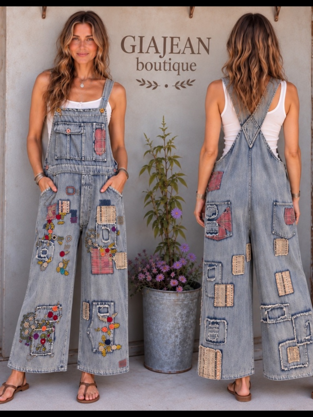 ❤️ BLUE VELVET “ CHLOE 2 “ BLUE VELVET PEACE PATCHWORK OVERALL ROMPER